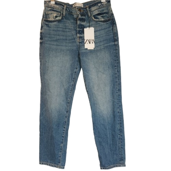 Zara Denim - NWT Zara High Rise Jeans Size 4 Button Up Fly Minimal Distressing Hem & Pockets